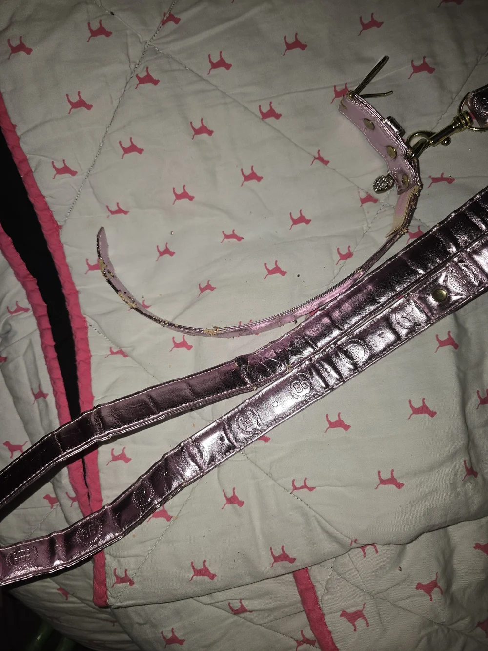 Metallic Pink Dog Collar and Leash Set - Stylish Pet Accessory